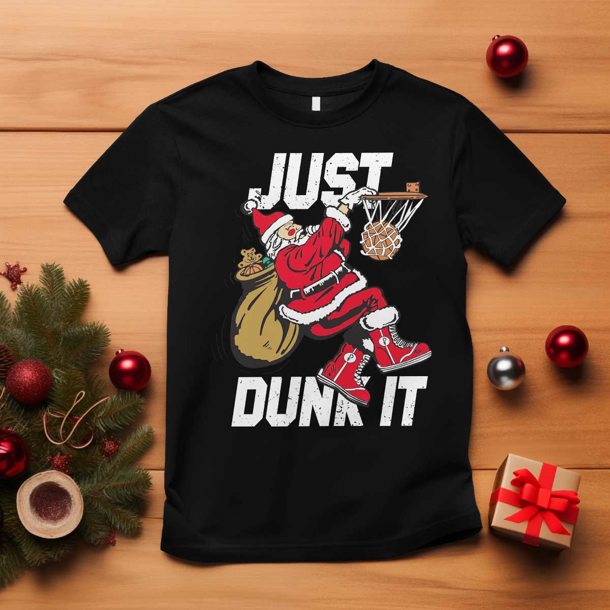 Funny Christmas Basketball T Shirt Just Dunk It Xmas Santa Sport TS11 Black Print Your Wear