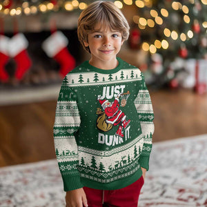 Funny Christmas Basketball Ugly Christmas Sweater Just Dunk It Xmas Santa Sport TS11 Forest Green Beige Print Your Wear