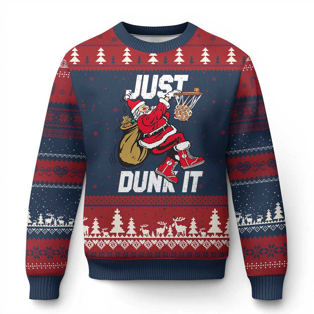 Funny Christmas Basketball Ugly Christmas Sweater Just Dunk It Xmas Santa Sport TS11 Navy Red Print Your Wear