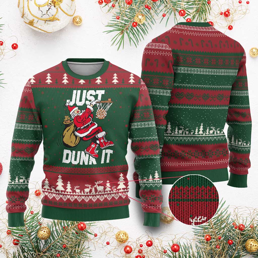 Funny Christmas Basketball Ugly Christmas Sweater Just Dunk It Xmas Santa Sport TS11 Red Green Print Your Wear