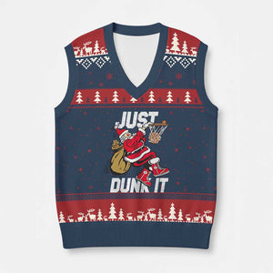 Funny Christmas Basketball V-Neck Knit Sweater Vest Just Dunk It Xmas Santa Sport TS11 Navy Red Print Your Wear