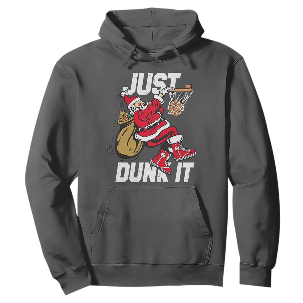 Funny Christmas Basketball Hoodie Just Dunk It Xmas Santa Sport TS11 Dark Heather Print Your Wear