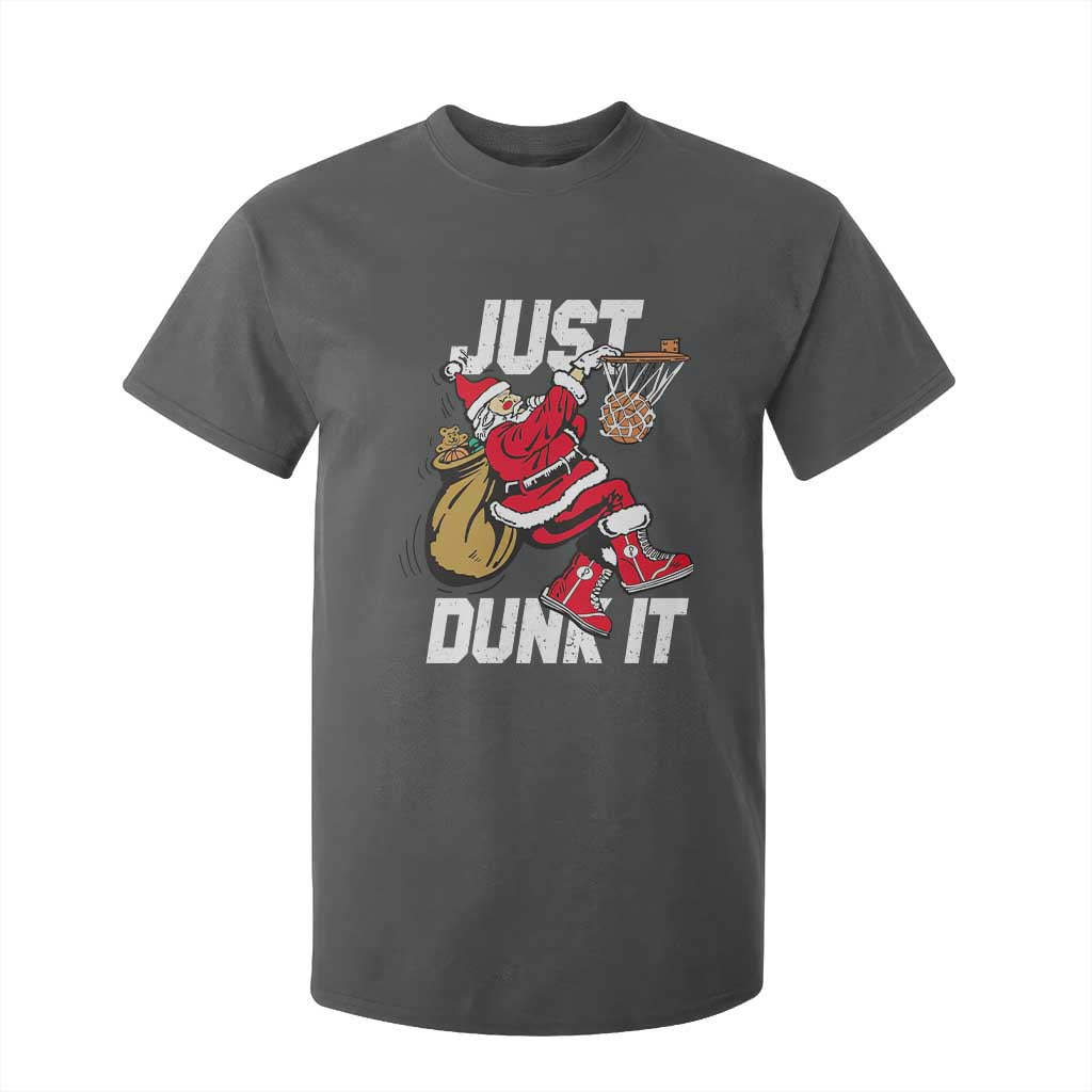 Funny Christmas Basketball T Shirt For Kid Just Dunk It Xmas Santa Sport TS11 Dark Heather Print Your Wear