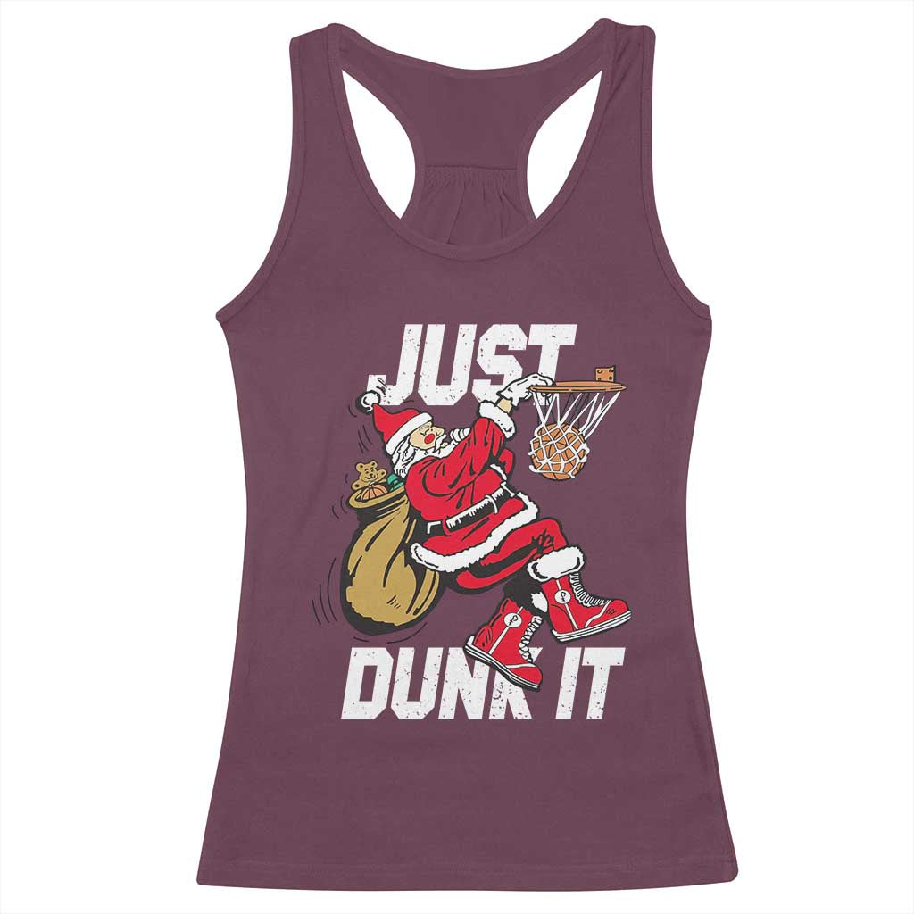 Funny Christmas Basketball Racerback Tank Top Just Dunk It Xmas Santa Sport - Print Your Wear