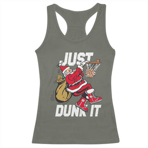 Funny Christmas Basketball Racerback Tank Top Just Dunk It Xmas Santa Sport TS11 Military Green Print Your Wear