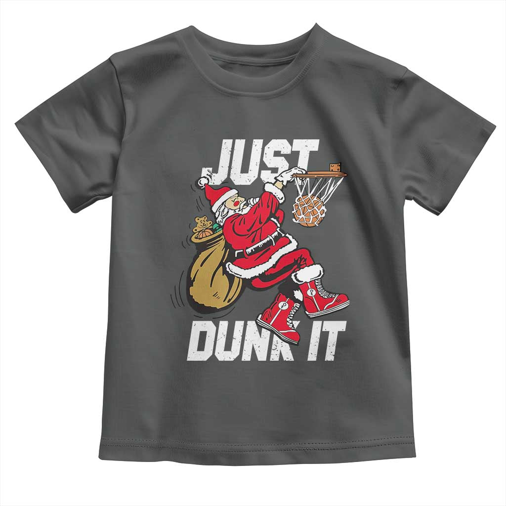 Funny Christmas Basketball Toddler T Shirt Just Dunk It Xmas Santa Sport TS11 Dark Heather Print Your Wear