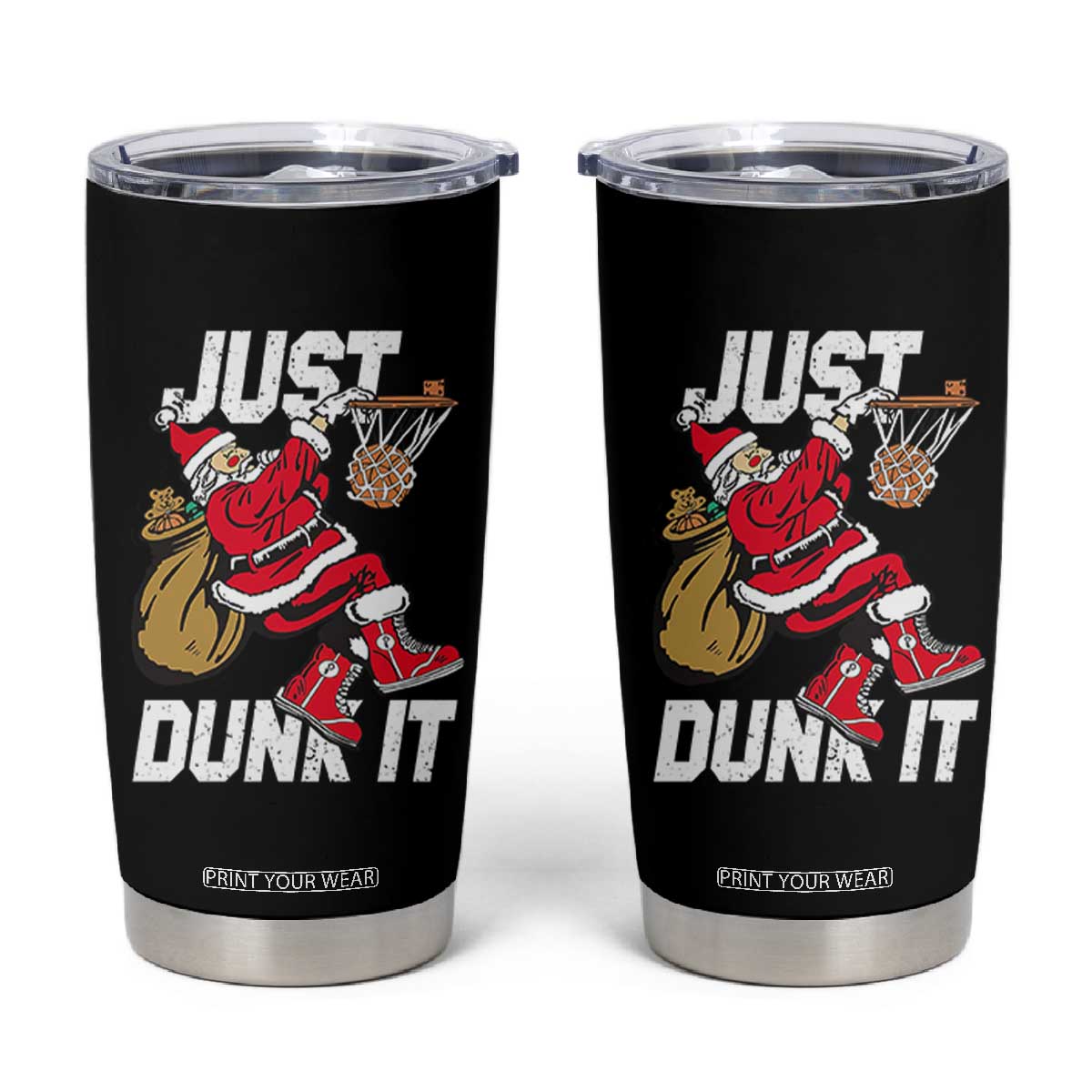 Funny Christmas Basketball Tumbler Cup Just Dunk It Xmas Santa Sport TS11 Black Print Your Wear