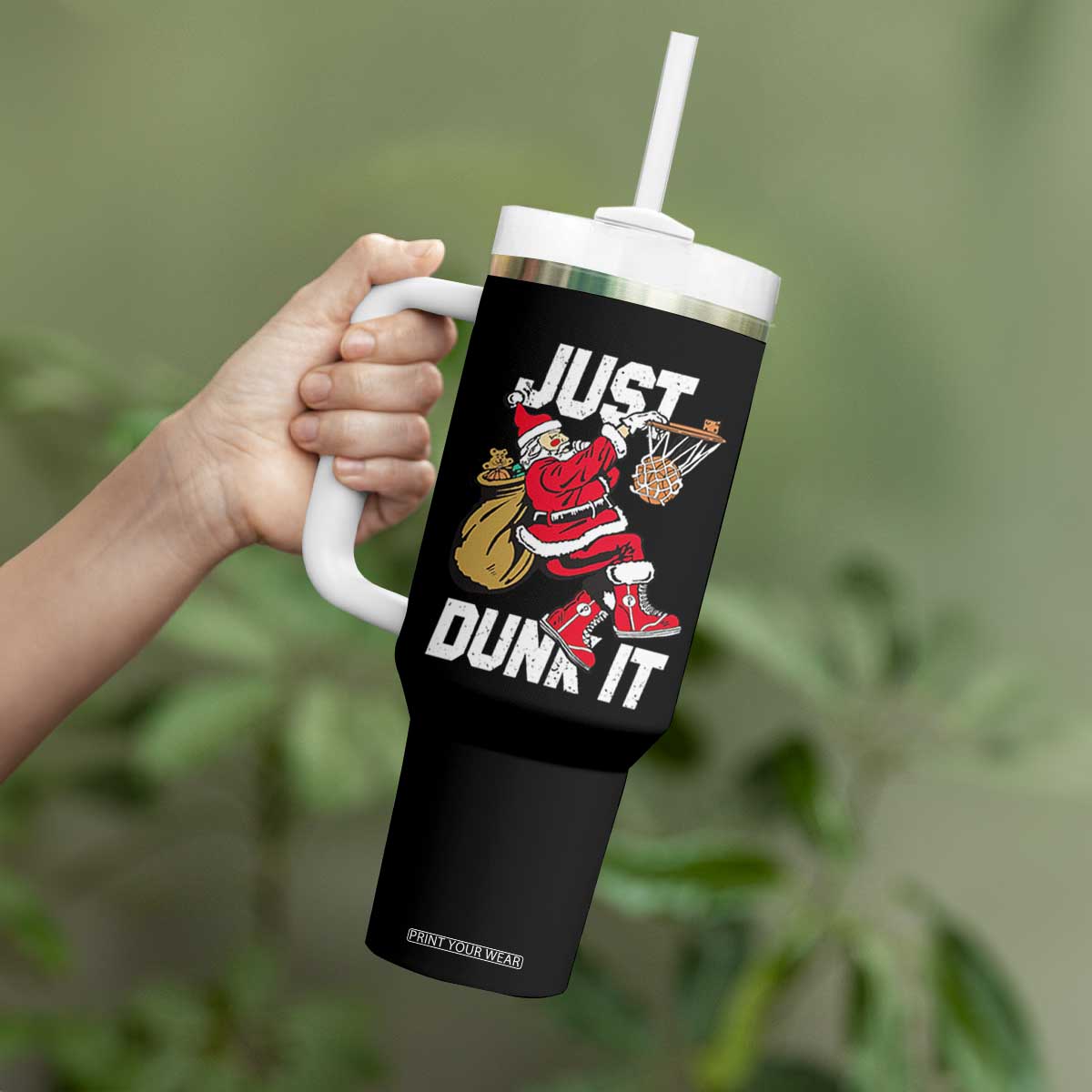 Funny Christmas Basketball Tumbler With Handle Just Dunk It Xmas Santa Sport TS11 Print Your Wear