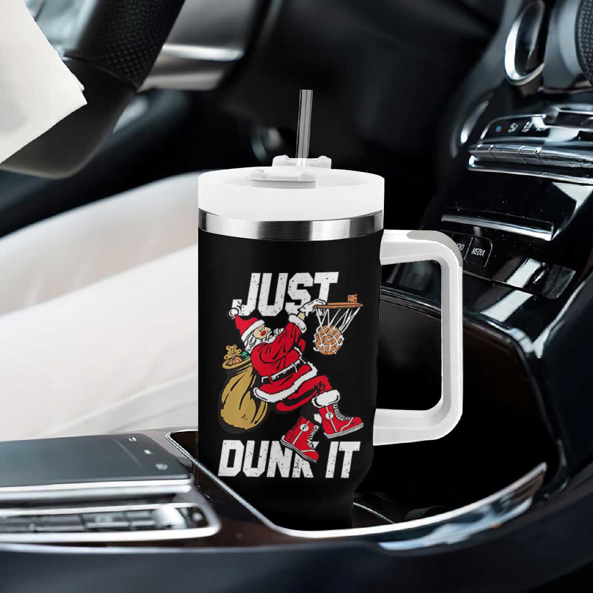 Funny Christmas Basketball Tumbler With Handle Just Dunk It Xmas Santa Sport TS11 Print Your Wear