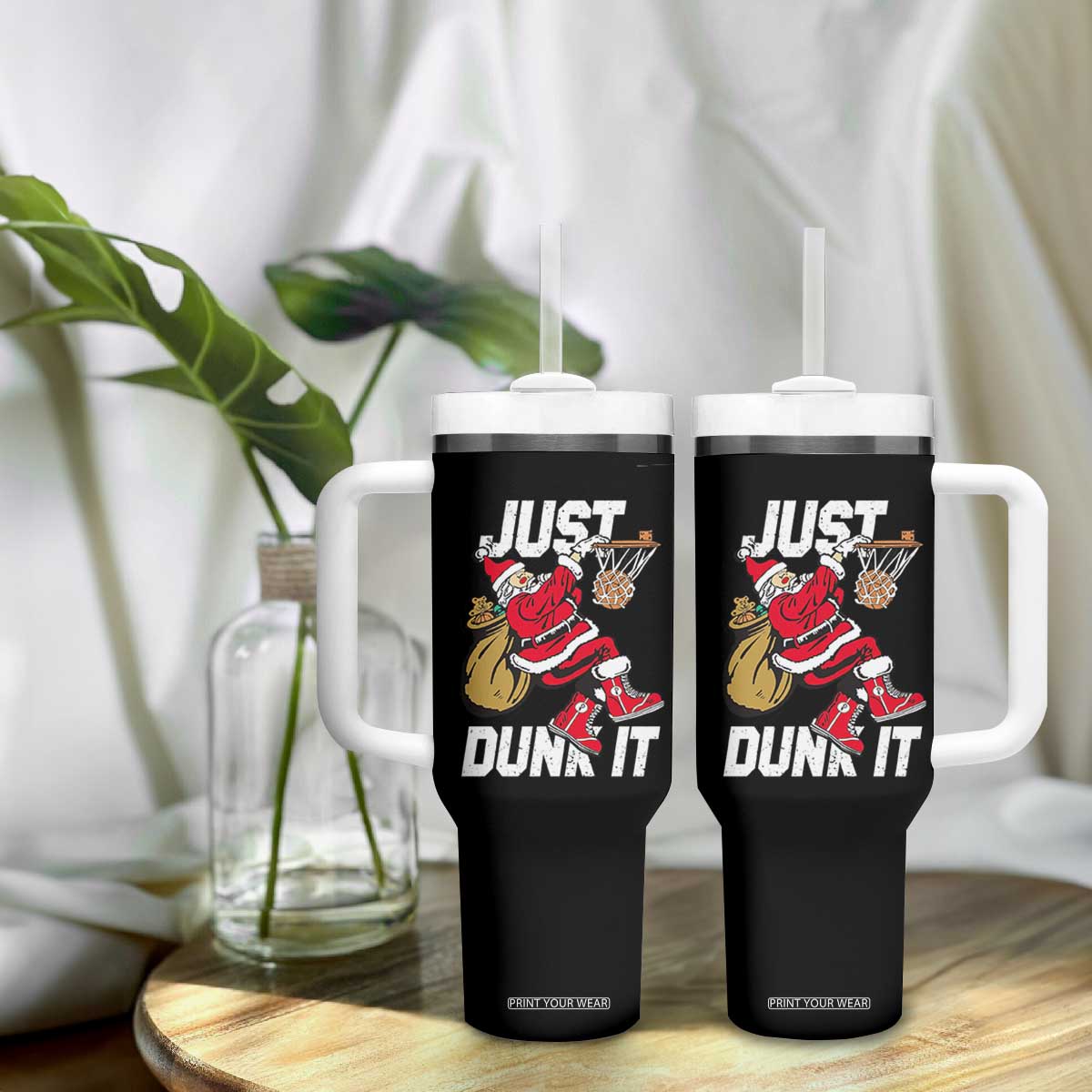 Funny Christmas Basketball Tumbler With Handle Just Dunk It Xmas Santa Sport TS11 Print Your Wear