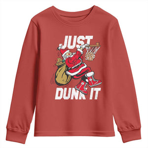Funny Christmas Basketball Youth Sweatshirt Just Dunk It Xmas Santa Sport TS11 Red Print Your Wear