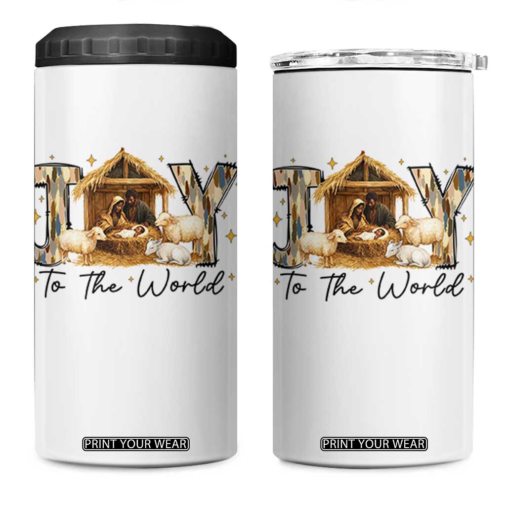 African American Christmas Nativity Scene 4 in 1 Can Cooler Tumbler Joy To The World Afro Black Jesus TS11 One Size: 16 oz White Print Your Wear