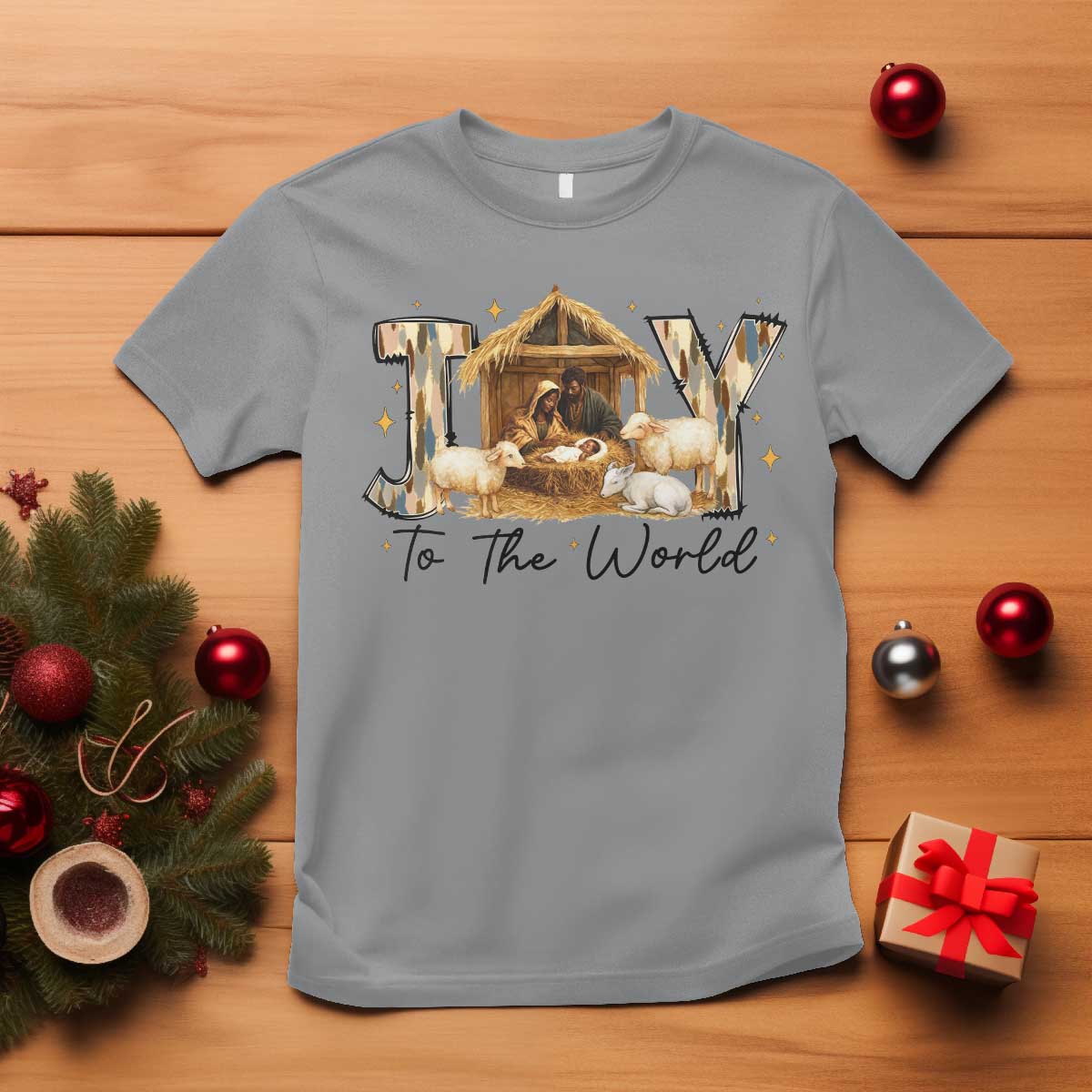 African American Christmas Nativity Scene T Shirt Joy To The World Afro Black Jesus TS11 Sport Gray Print Your Wear