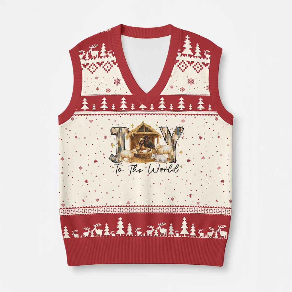 African American Christmas Nativity Scene V-Neck Knit Sweater Vest Joy To The World Afro Black Jesus TS11 Beige Red Print Your Wear