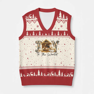 African American Christmas Nativity Scene V-Neck Knit Sweater Vest Joy To The World Afro Black Jesus TS11 Beige Red Print Your Wear