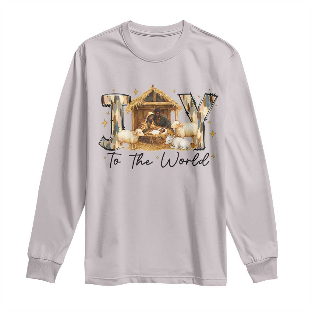 African American Christmas Nativity Scene Long Sleeve Shirt Joy To The World Afro Black Jesus TS11 Ice Gray Print Your Wear