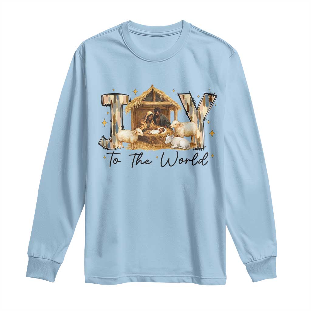 African American Christmas Nativity Scene Long Sleeve Shirt Joy To The World Afro Black Jesus TS11 Light Blue Print Your Wear
