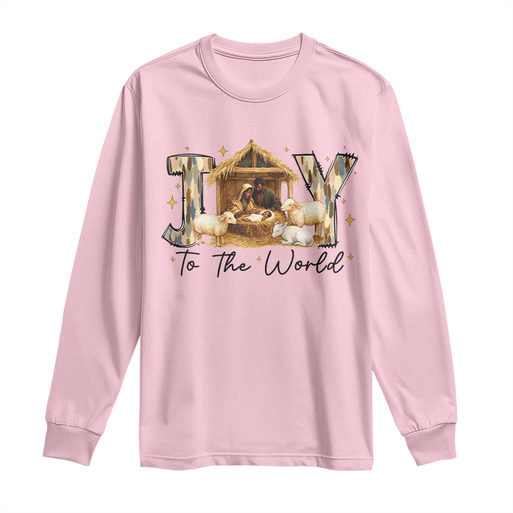 African American Christmas Nativity Scene Long Sleeve Shirt Joy To The World Afro Black Jesus TS11 Light Pink Print Your Wear