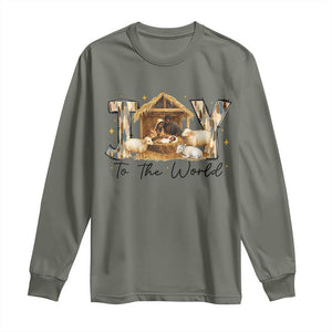 African American Christmas Nativity Scene Long Sleeve Shirt Joy To The World Afro Black Jesus TS11 Military Green Print Your Wear