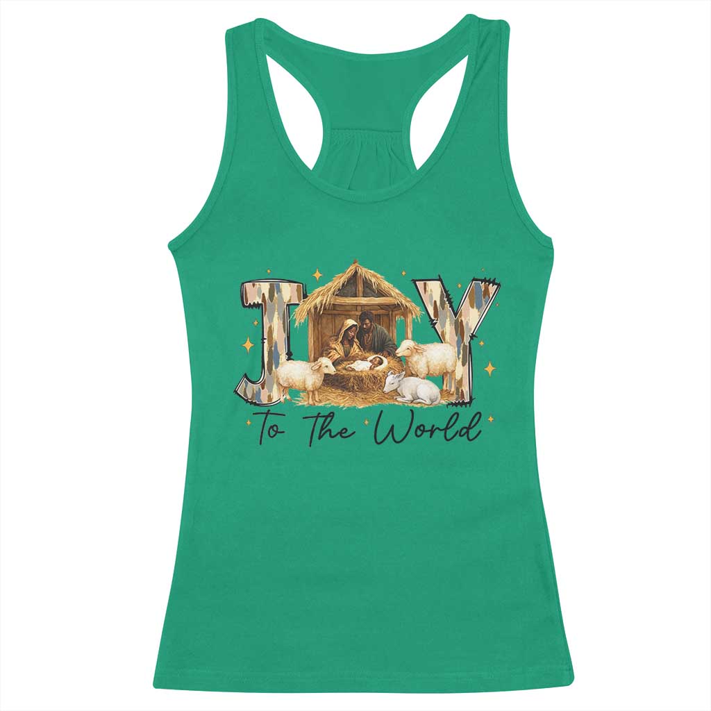African American Christmas Nativity Scene Racerback Tank Top Joy To The World Afro Black Jesus - Print Your Wear