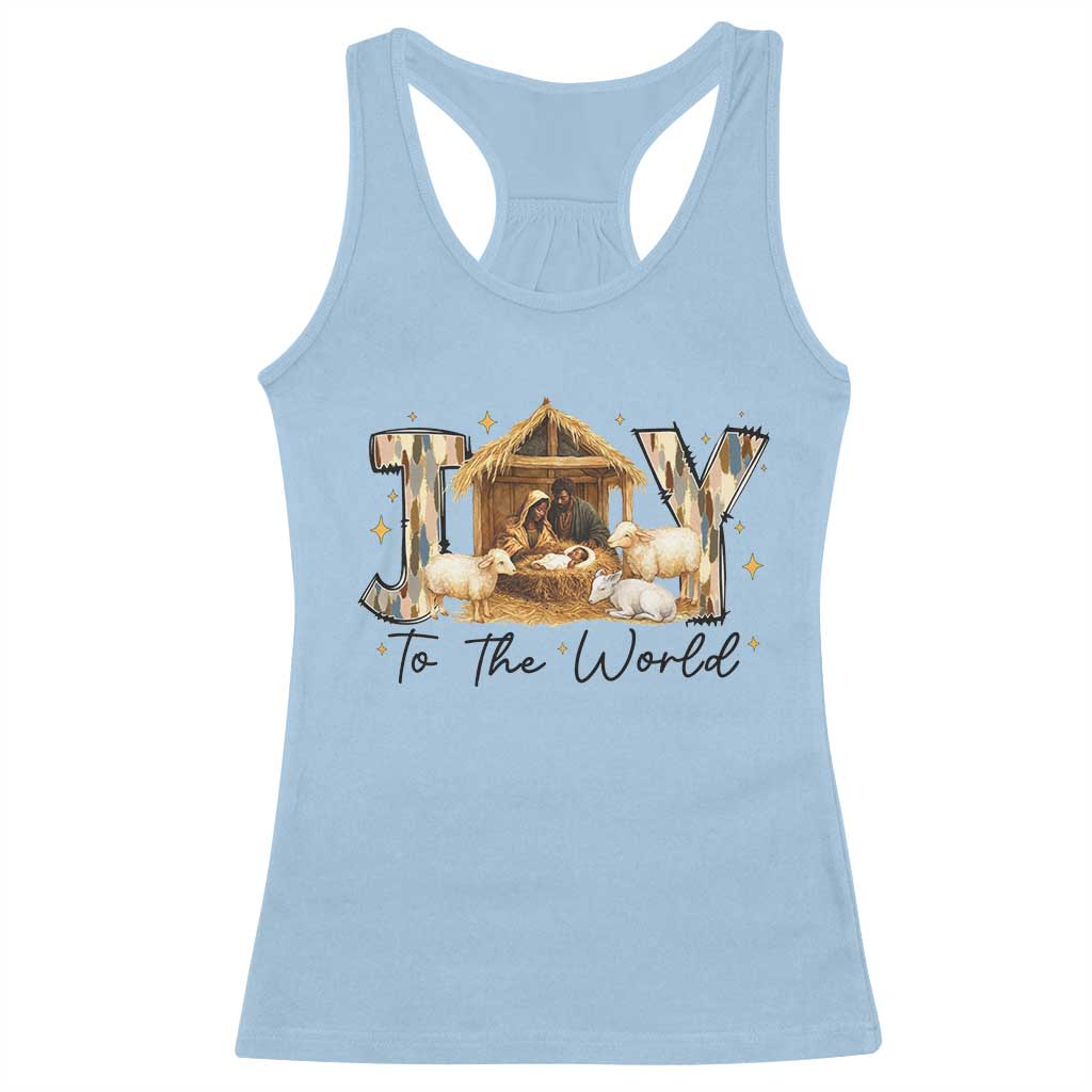 African American Christmas Nativity Scene Racerback Tank Top Joy To The World Afro Black Jesus - Print Your Wear