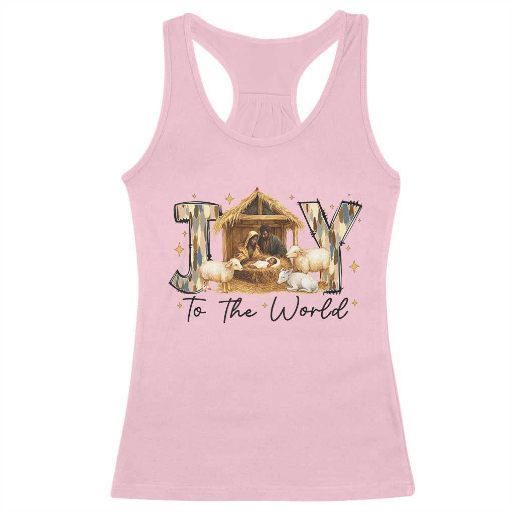African American Christmas Nativity Scene Racerback Tank Top Joy To The World Afro Black Jesus - Print Your Wear