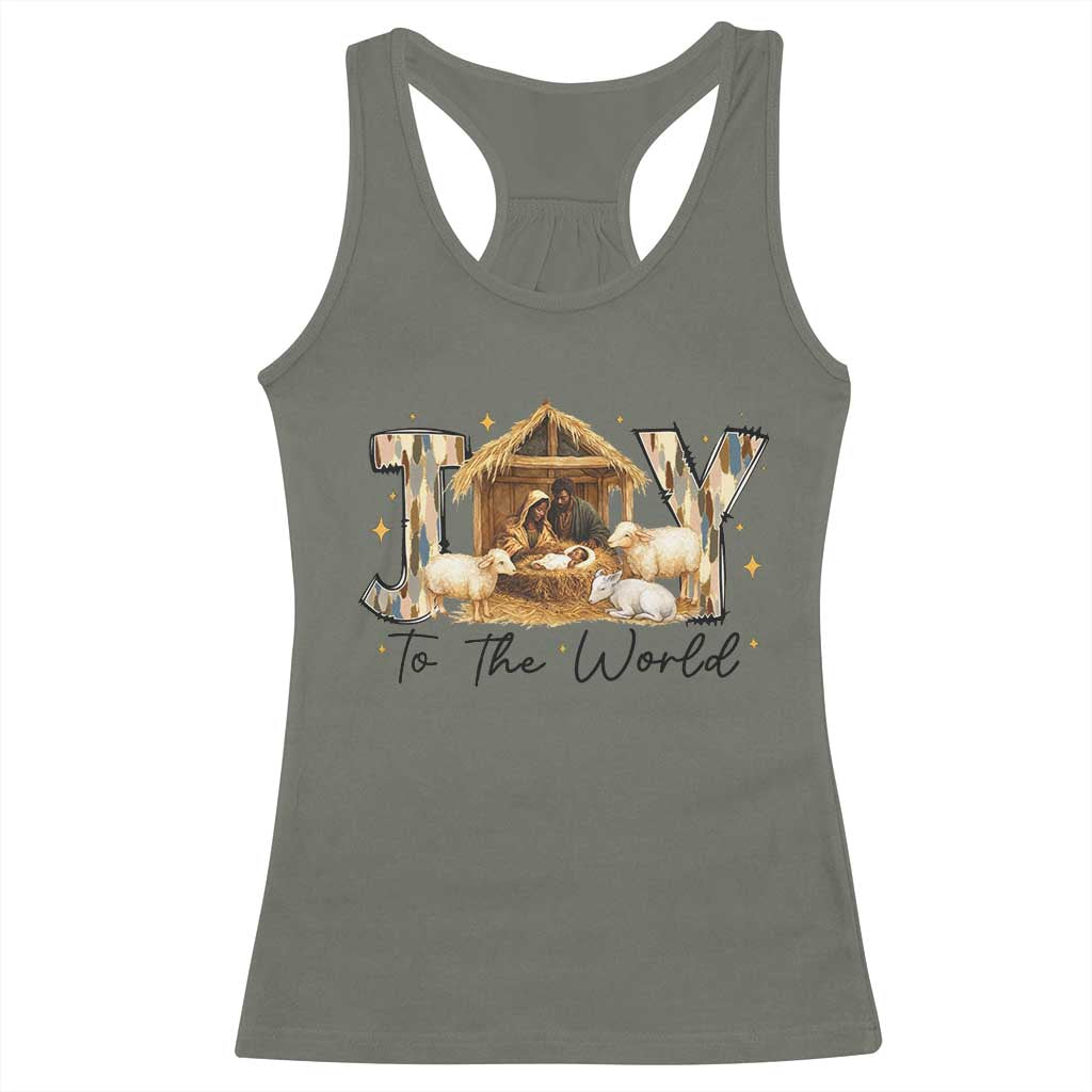 African American Christmas Nativity Scene Racerback Tank Top Joy To The World Afro Black Jesus TS11 Military Green Print Your Wear