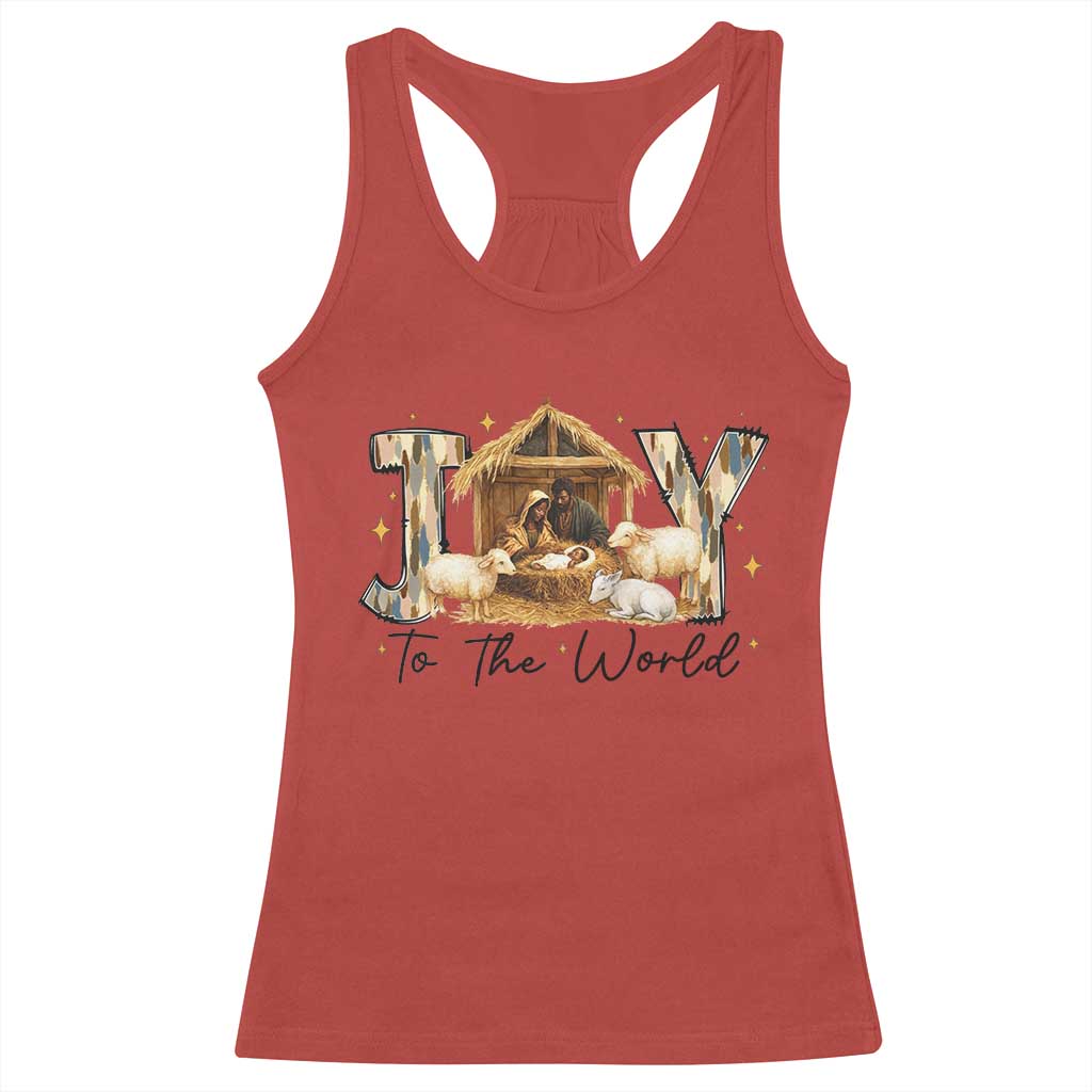 African American Christmas Nativity Scene Racerback Tank Top Joy To The World Afro Black Jesus - Print Your Wear