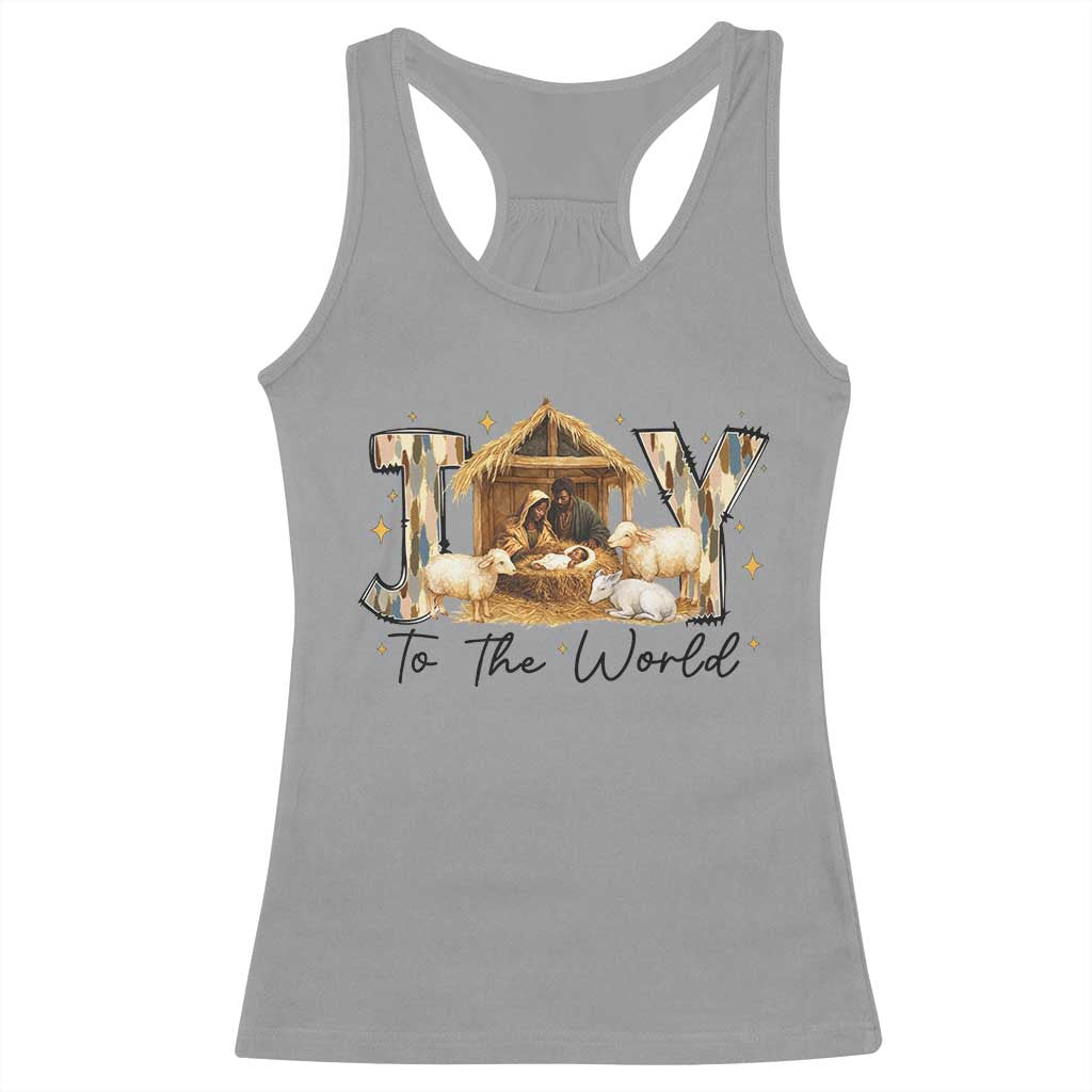 African American Christmas Nativity Scene Racerback Tank Top Joy To The World Afro Black Jesus TS11 Sport Gray Print Your Wear