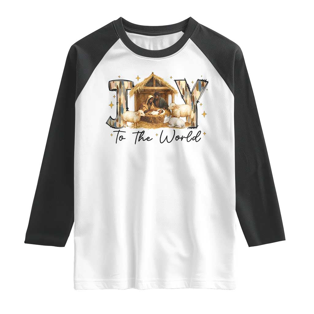 African American Christmas Nativity Scene Raglan Shirt Joy To The World Afro Black Jesus TS11 White Black Print Your Wear