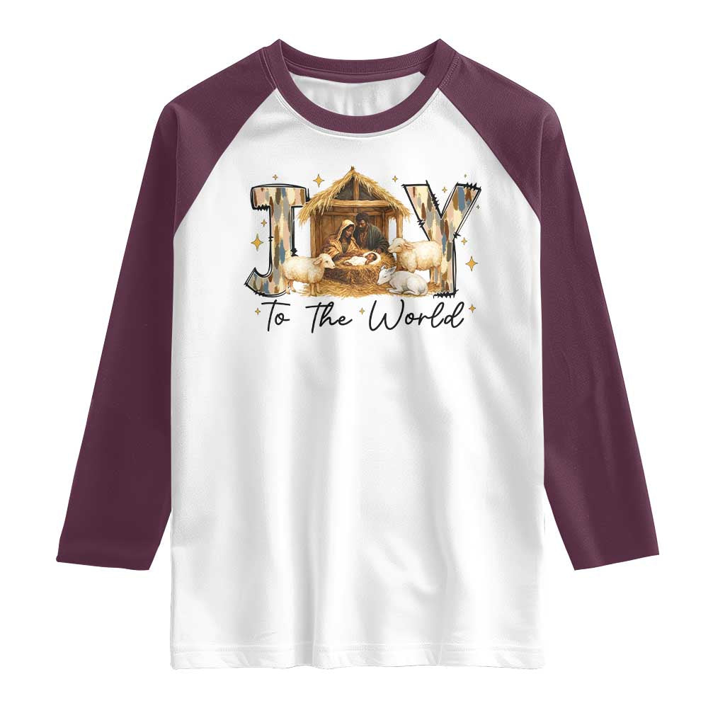 African American Christmas Nativity Scene Raglan Shirt Joy To The World Afro Black Jesus TS11 White Maroon Print Your Wear