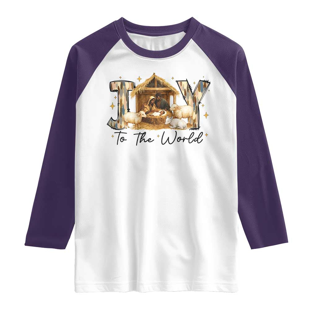 African American Christmas Nativity Scene Raglan Shirt Joy To The World Afro Black Jesus TS11 White Purple Print Your Wear