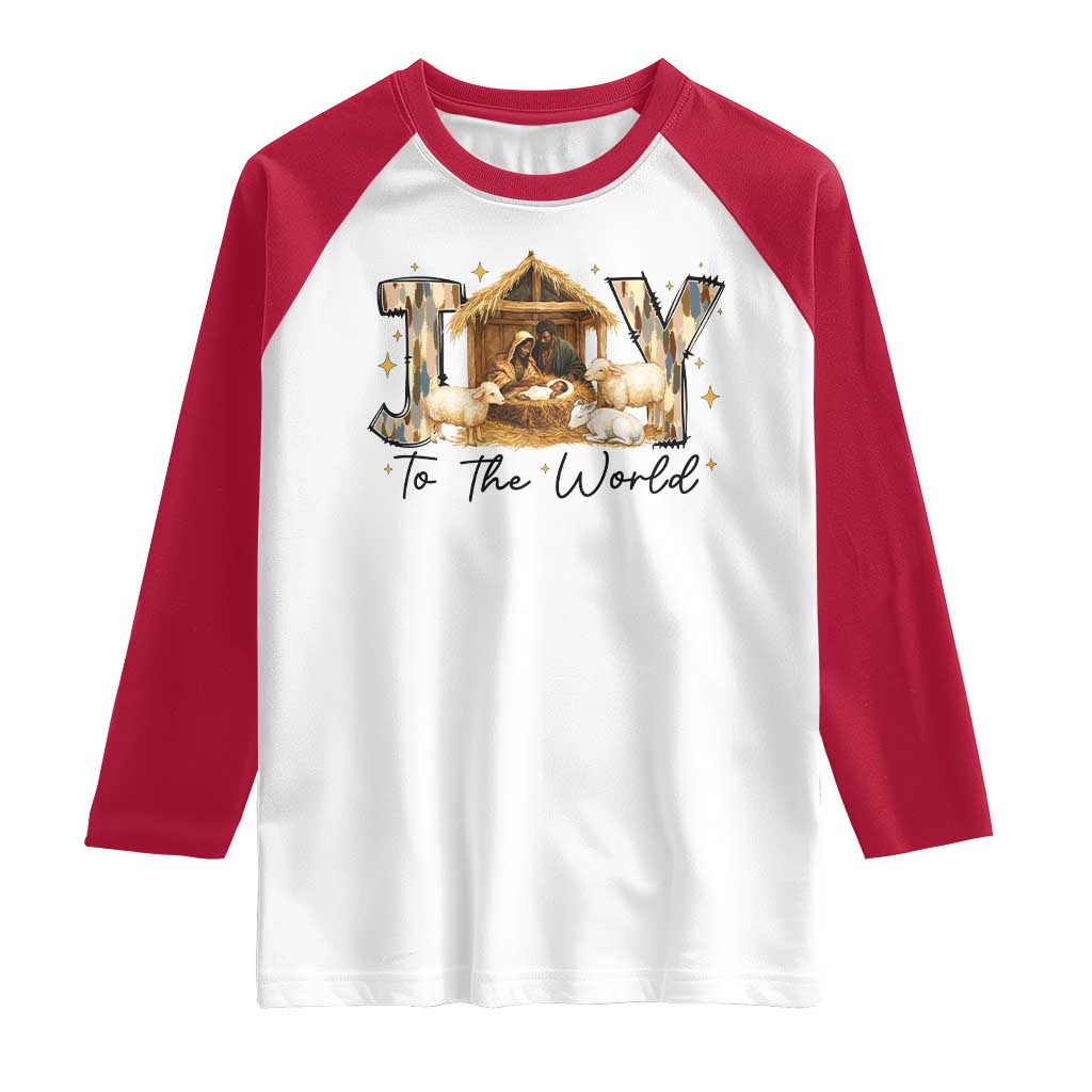 African American Christmas Nativity Scene Raglan Shirt Joy To The World Afro Black Jesus - Print Your Wear