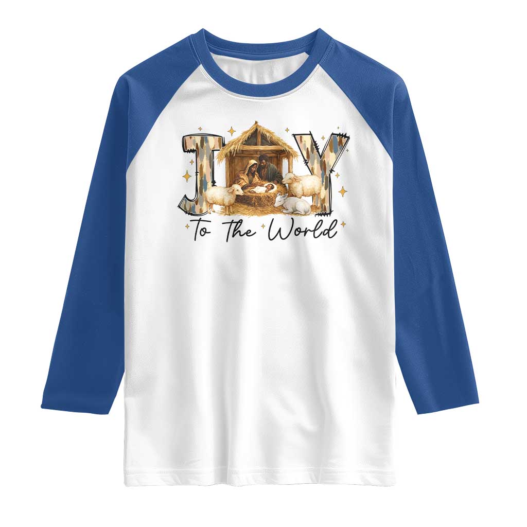 African American Christmas Nativity Scene Raglan Shirt Joy To The World Afro Black Jesus - Print Your Wear
