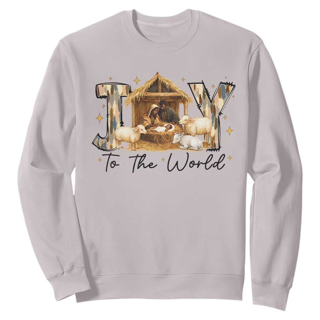 African American Christmas Nativity Scene Sweatshirt Joy To The World Afro Black Jesus TS11 Ice Gray Print Your Wear