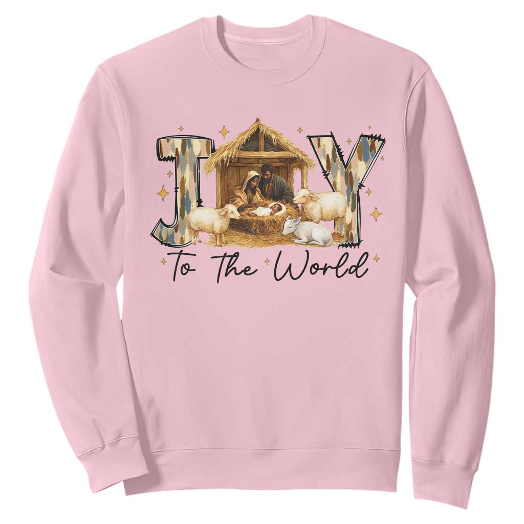 African American Christmas Nativity Scene Sweatshirt Joy To The World Afro Black Jesus TS11 Light Pink Print Your Wear