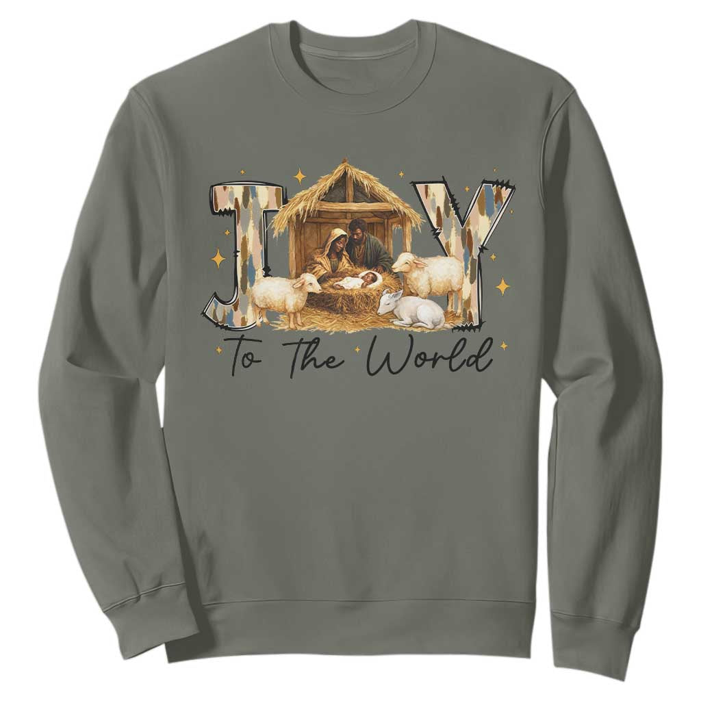 African American Christmas Nativity Scene Sweatshirt Joy To The World Afro Black Jesus TS11 Military Green Print Your Wear