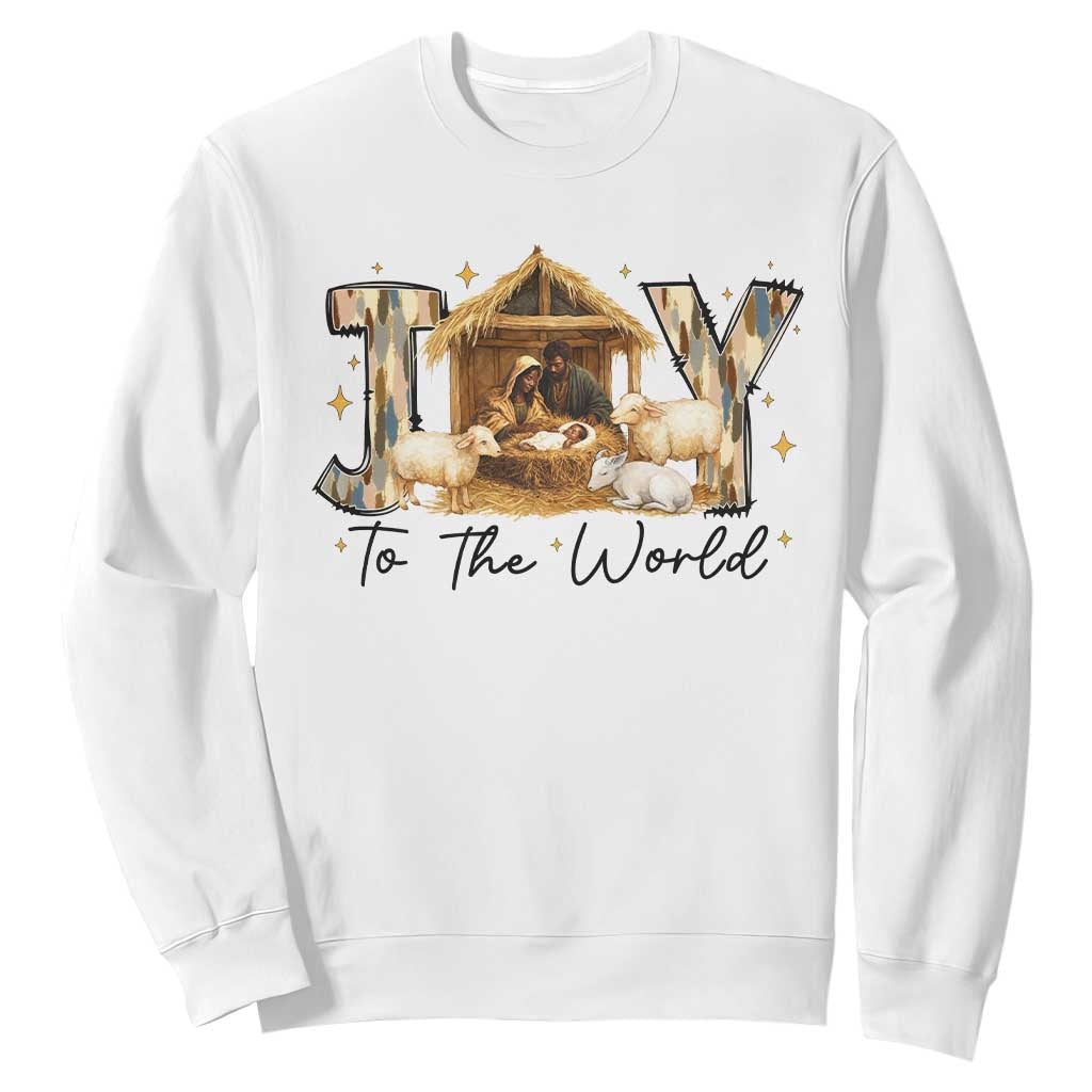 African American Christmas Nativity Scene Sweatshirt Joy To The World Afro Black Jesus TS11 White Print Your Wear