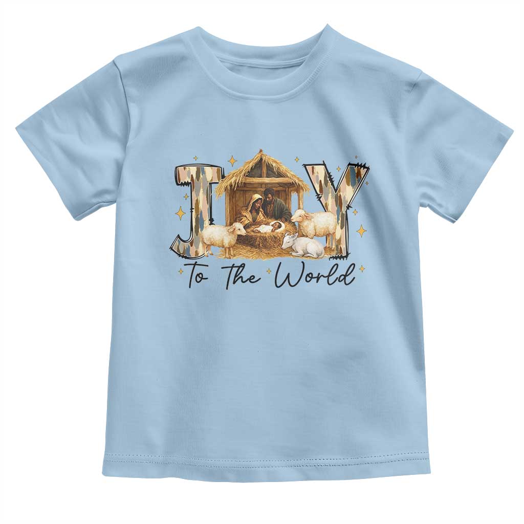 African American Christmas Nativity Scene Toddler T Shirt Joy To The World Afro Black Jesus TS11 Light Blue Print Your Wear