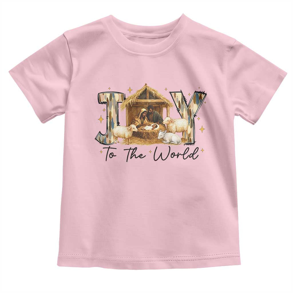 African American Christmas Nativity Scene Toddler T Shirt Joy To The World Afro Black Jesus TS11 Light Pink Print Your Wear