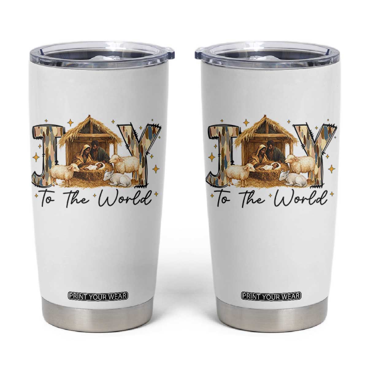 African American Christmas Nativity Scene Tumbler Cup Joy To The World Afro Black Jesus TS11 White Print Your Wear