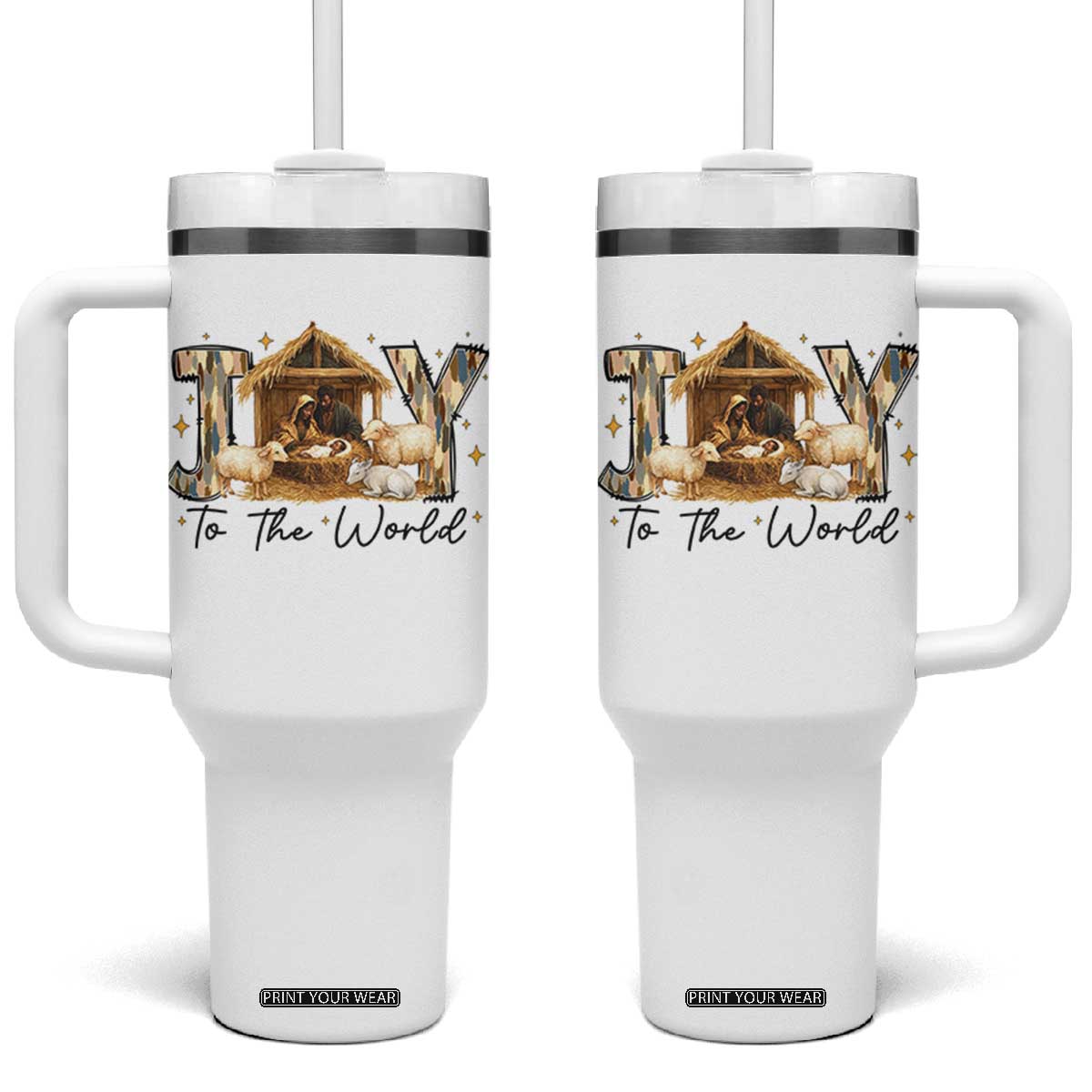 African American Christmas Nativity Scene Tumbler With Handle Joy To The World Afro Black Jesus TS11 One Size: 40 oz White Print Your Wear