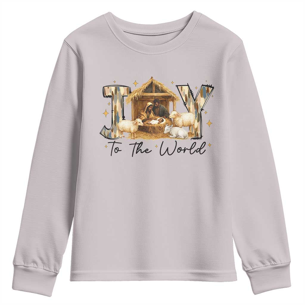 African American Christmas Nativity Scene Youth Sweatshirt Joy To The World Afro Black Jesus TS11 Ice Gray Print Your Wear