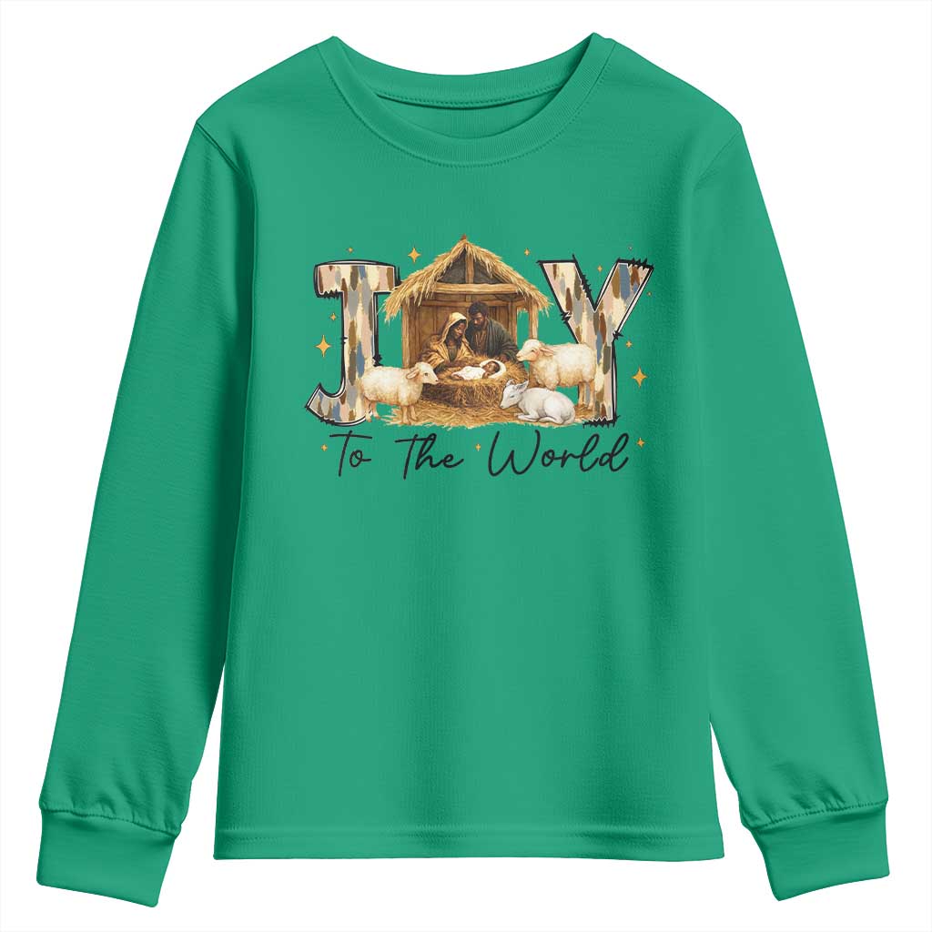 African American Christmas Nativity Scene Youth Sweatshirt Joy To The World Afro Black Jesus TS11 Irish Green Print Your Wear