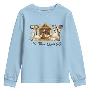 African American Christmas Nativity Scene Youth Sweatshirt Joy To The World Afro Black Jesus TS11 Light Blue Print Your Wear