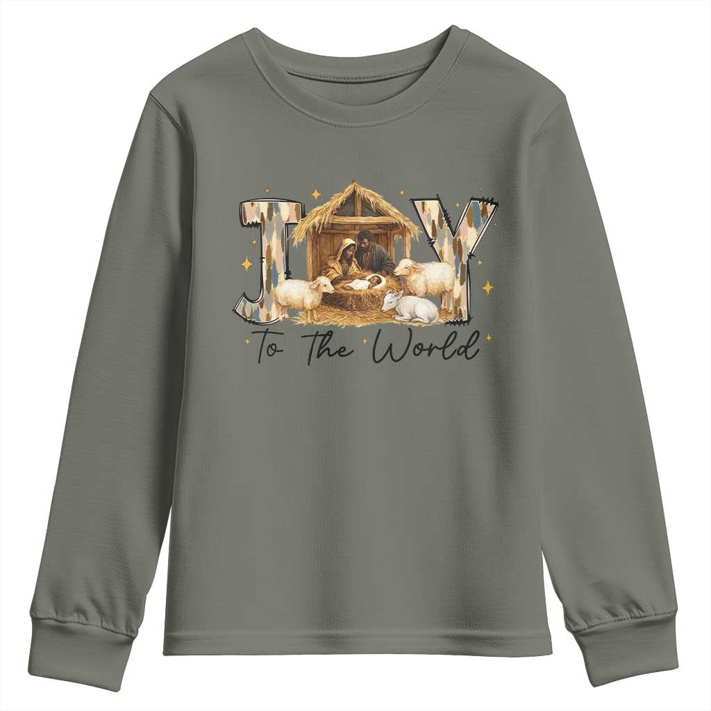African American Christmas Nativity Scene Youth Sweatshirt Joy To The World Afro Black Jesus TS11 Military Green Print Your Wear