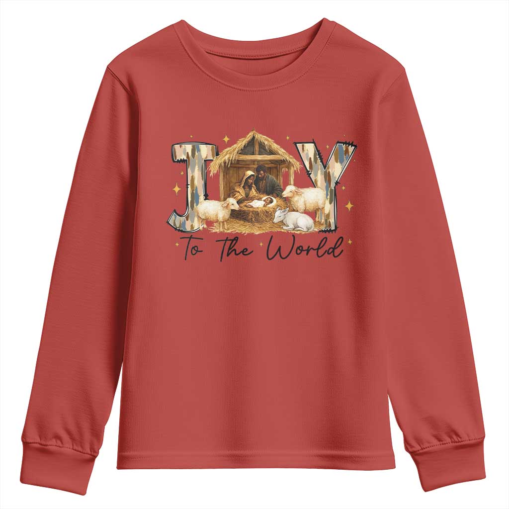 African American Christmas Nativity Scene Youth Sweatshirt Joy To The World Afro Black Jesus TS11 Red Print Your Wear