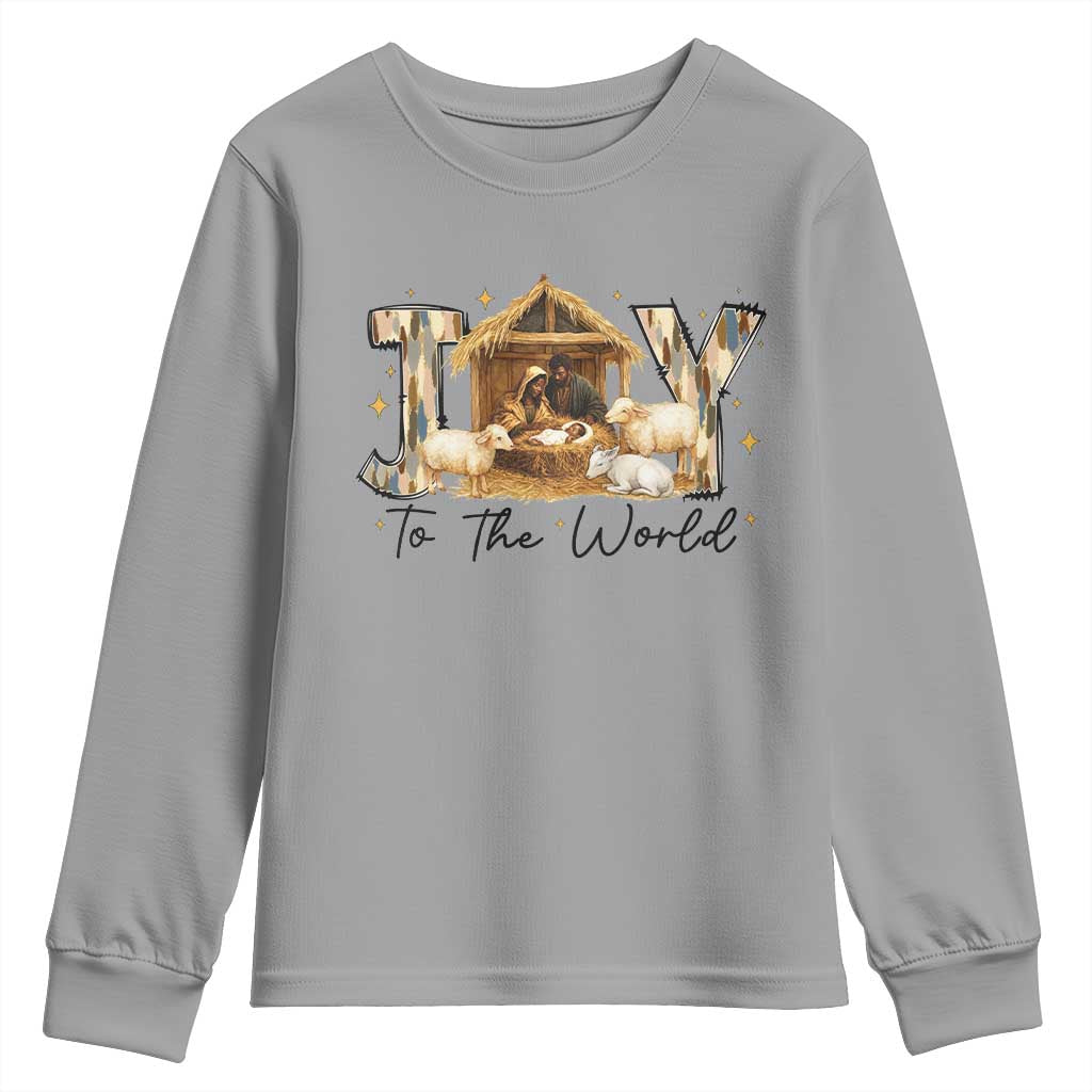 African American Christmas Nativity Scene Youth Sweatshirt Joy To The World Afro Black Jesus TS11 Sport Gray Print Your Wear