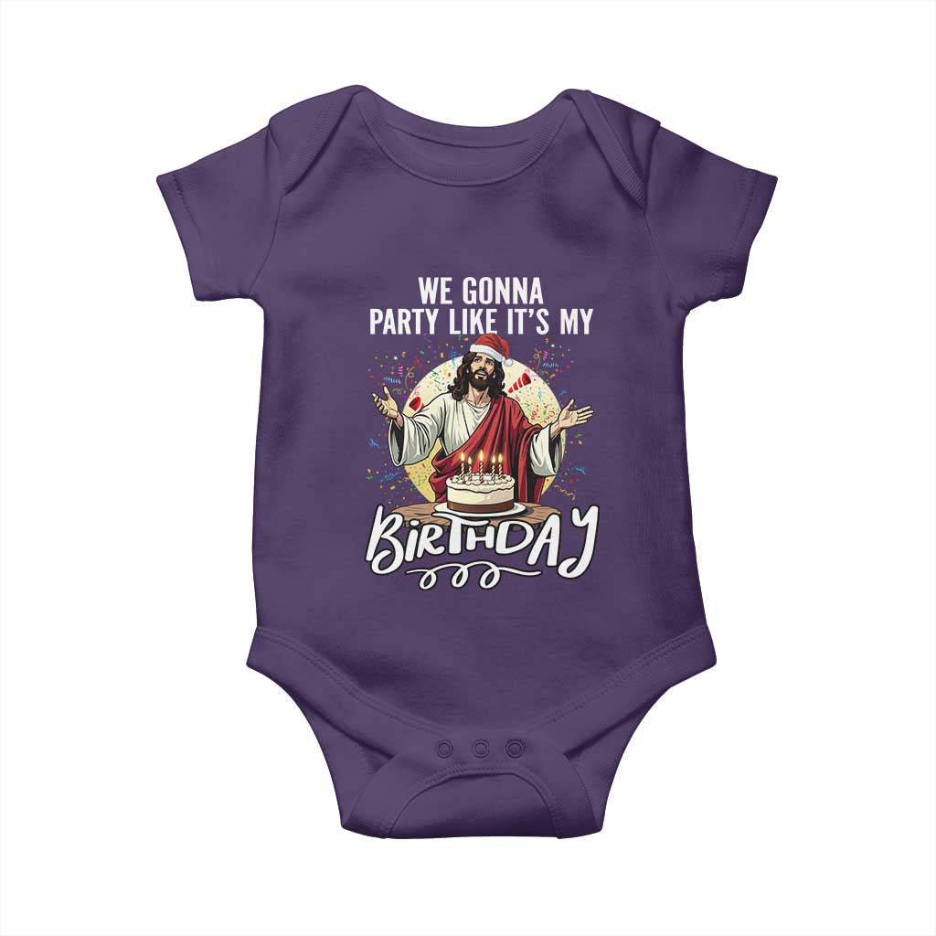 Funny Christian Christmas Birthday Baby Onesie We Gonna Party Like It Is My Birthday TS11 Purple Print Your Wear