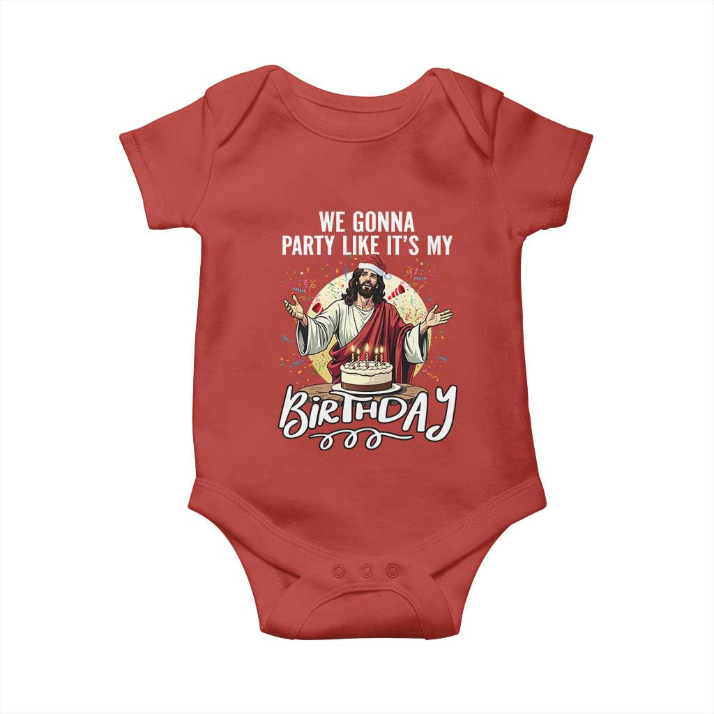 Funny Christian Christmas Birthday Baby Onesie We Gonna Party Like It Is My Birthday TS11 Red Print Your Wear